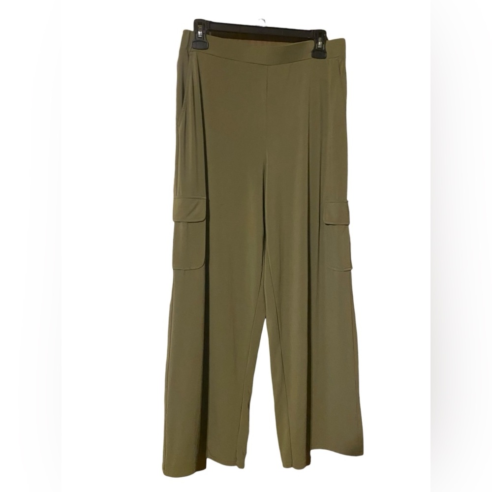 Lisa Rinna Pull-On Wide Leg Cargo Pants Women Small Green Comfy Lounge Lagenlook - Picture 3 of 15